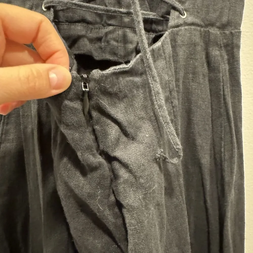 Reformation Jager Jumpsuit 100% Linen Pant FLAWED Black Tie Up Back Womens sz 6